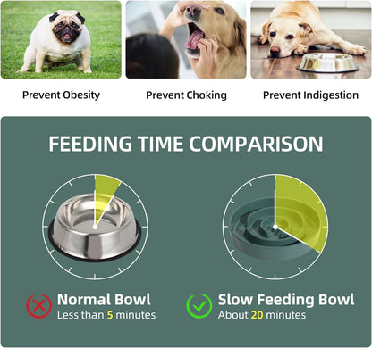 Ceramic 1.6 Cup Slow Feeder Dog Bowl for Medium and Large Breed, 8.2inch Puzzle Dog Food Dish, Anti-Gulping, Stop Bloat, Preventing Choking (Single Bowl-Dark Green)