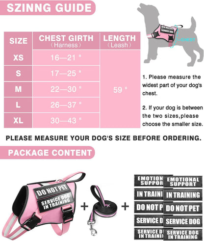 Service Dog Vest Harness and Leash Set+10 Patches for Puppy Small Dogs,Do Not Pet Emotional Support Dog Vest with 2 Soft Padded Handle for Everyday/Training (Pink XS)