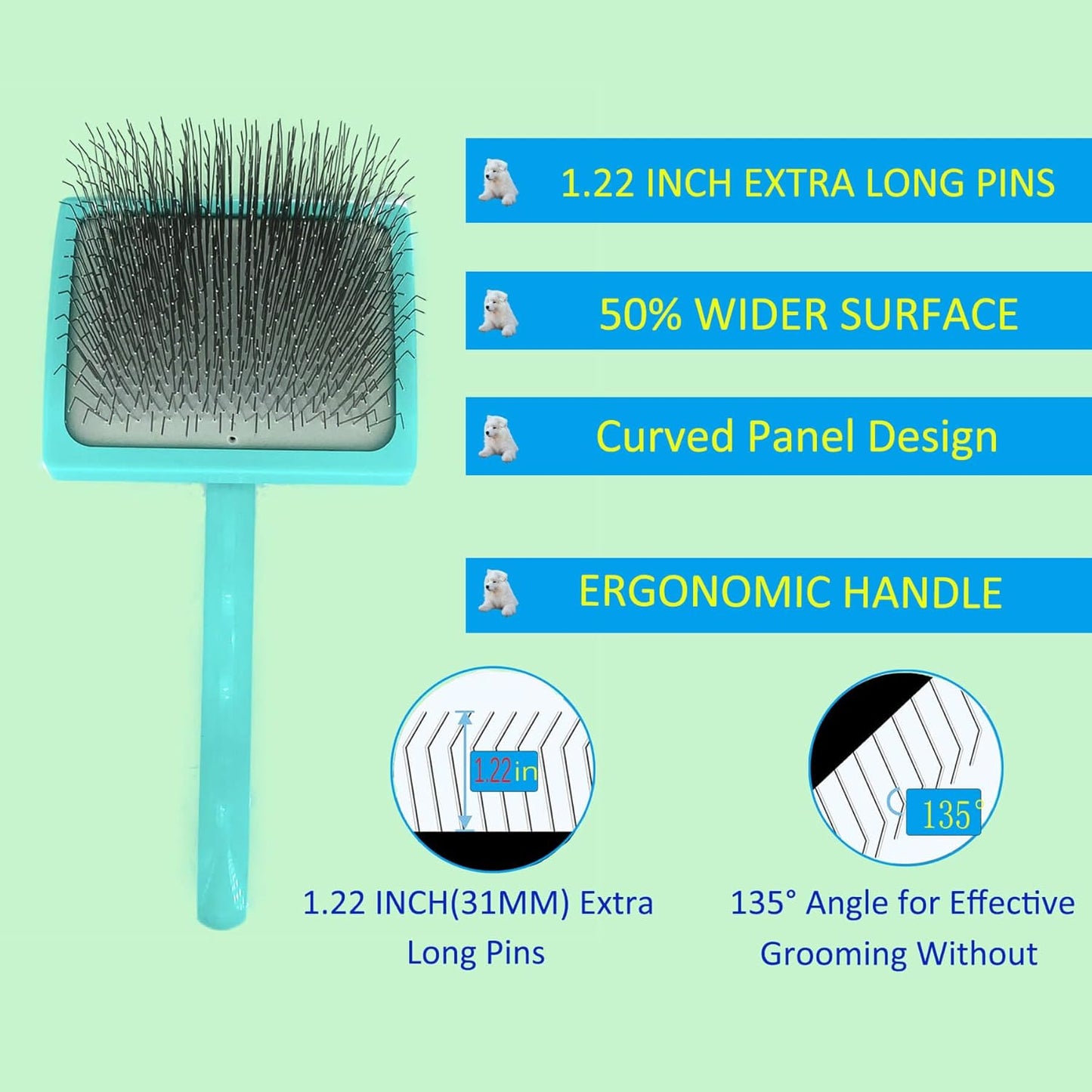 Extra Long Pin Dog Grooming Brush Haired Dogs & Pet Comb Value Kit,Dog Brushes for Goldendoodle, Labradoodle, Poodles - Pet Hair Brush for Medium & Long Haired Dogs-31mm pins