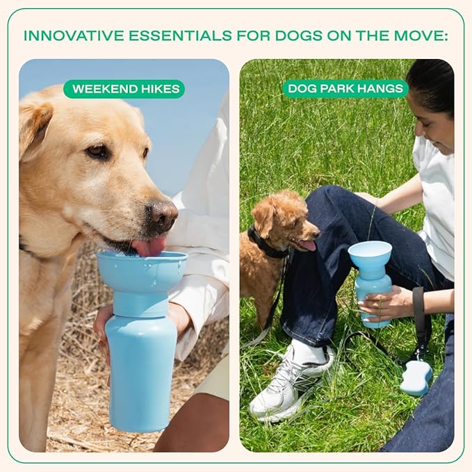 Springer Flip Portable Dog Water Bottle with Foldable Food Grade Silicone Bowl - 20 Ounce Travel Dog Water Bottle Ideal for Camping - Easy Squeeze Hydration & Release to Drain