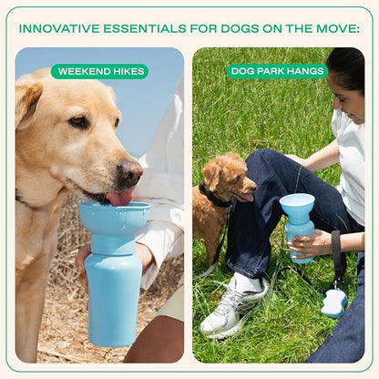 Springer Flip Portable Dog Water Bottle with Foldable Food Grade Silicone Bowl - 20 Ounce Travel Dog Water Bottle Ideal for Camping - Easy Squeeze Hydration & Release to Drain