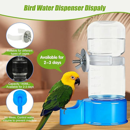 BWOGUE Automatic Bird Water Dispenser, 4.73 Fl Oz Parakeet Water Dispenser for Cage No Mess Suspended Bird Water Feeder for Cockatiel Budgie Conure Lovebirds
