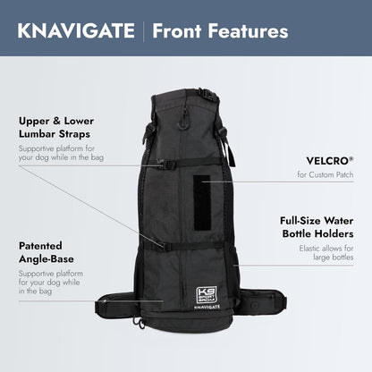 K9 Sport Sack Knavigate - X-Large, Midnight Black - Ideal for Dogs with 23-25” Back Length - Adjustable, Backpack-Style Carrier with Internal Frame & Padded Hip Belt