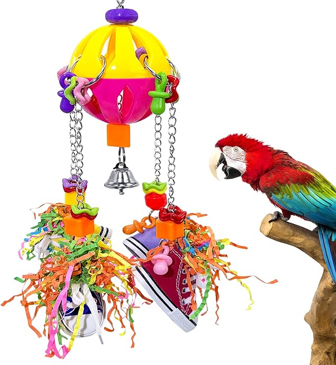 Bird Toys, Parrot Pullable Colorful Chew Sneakers Acrylic Stick Chew Toys for Amazons Mini Macaws African Greys Cockatoos Conures,Cockatiels, Lovebirds，Parrotlet，Eclectus (Pink and Yellow)