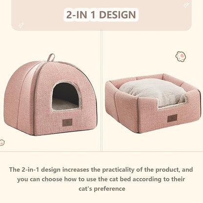 WINDRACING Cat Bed for Indoor Cats - Cats Cave Bed Cat House Cat Tent with Removable Washable Cushioned Pillow, Soft Kitten beds, & Furniture, for Small and Medium Pet Bed