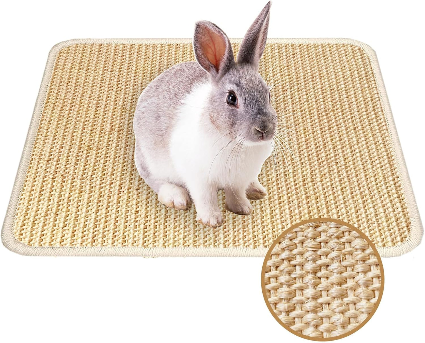 Rabbit Scratching Pad, 16 x 12 Inch Natural Sisal Bunny Scratch Mat Scratcher Mats Claws and Teeth Care for Biting Sleeping Nesting Small Animal Bedding Chew Toys Bed Play Toy (Beige, 1Pc)