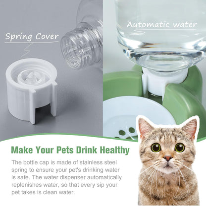 Dog Bowls, Cat Food and Water Bowl Set with Water Dispenser and Stainless Steel Bowl for Cats and Small Dogs - Green