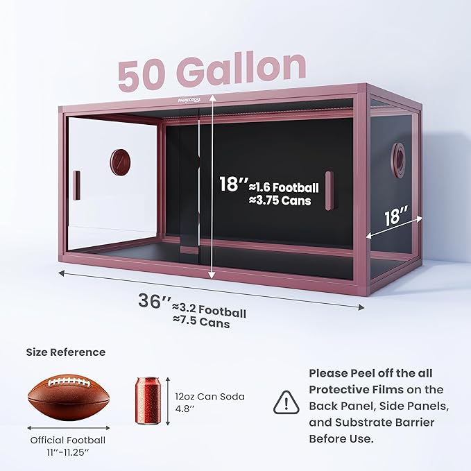 50 Gallon Bearded Dragon Tank, Reptile Enclosure for Easy Maintenance, Front Opening Reptile Tank with Top Screen Ventilation & Glass Sliding Door 36''x18''x18''