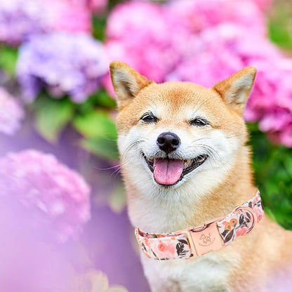 Elegant little tail Dog Collar, Pink Floral Pattern Pet Collar Summer Durable Cute Dog Collars Male or Female Pet Gift Adjustable Dog Collar for Large Dogs