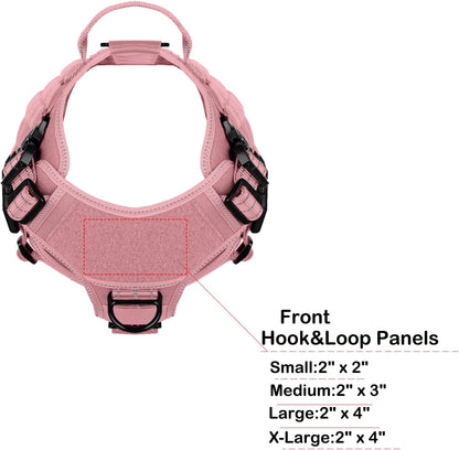 ICEFANG Tactical Dog Harness,Large Size, 2X Metal Buckle,Working Dog MOLLE Vest with Handle,No Pulling Front Leash Clip,Hook and Loop Panel (Pink, L (Pack of 1))