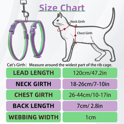 PUPTECK Adjustable Cat Harness and Leash Set Escape Proof Kitten Strap Collar for Walking Travel, Purple Green
