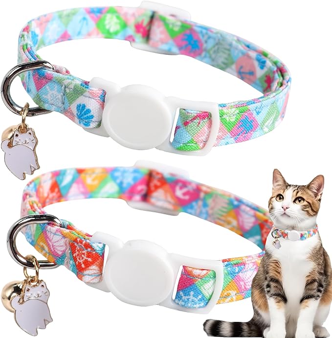 Unique style paws 2 Pack Kitten Collar Breakaway with Bell & Pendant, Adjustable Safety Cat Cotton Collars for Girl Boy Cats and Small Pets