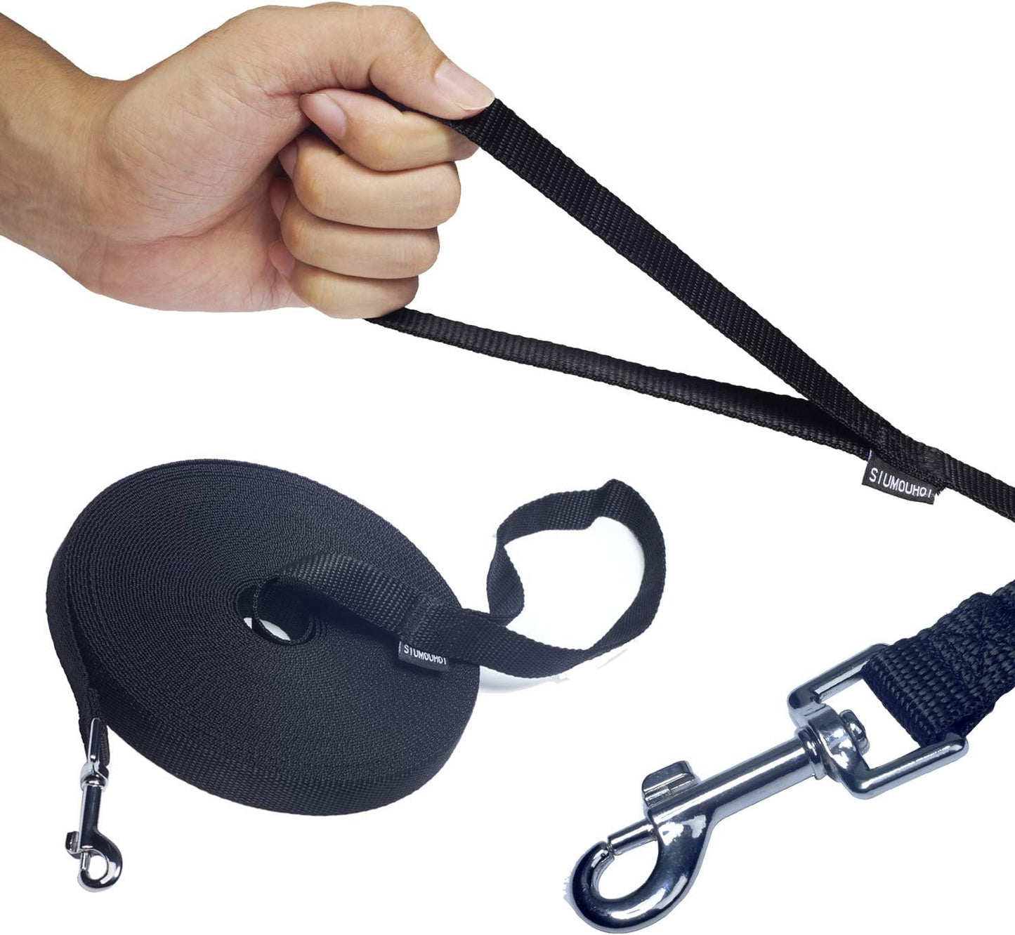 Dog/Puppy Obedience Recall Training Agility Lead - 15ft Long Training Leash，3/4in Wide - Great for Play, Camping, or Backyard (15Feet, Black)