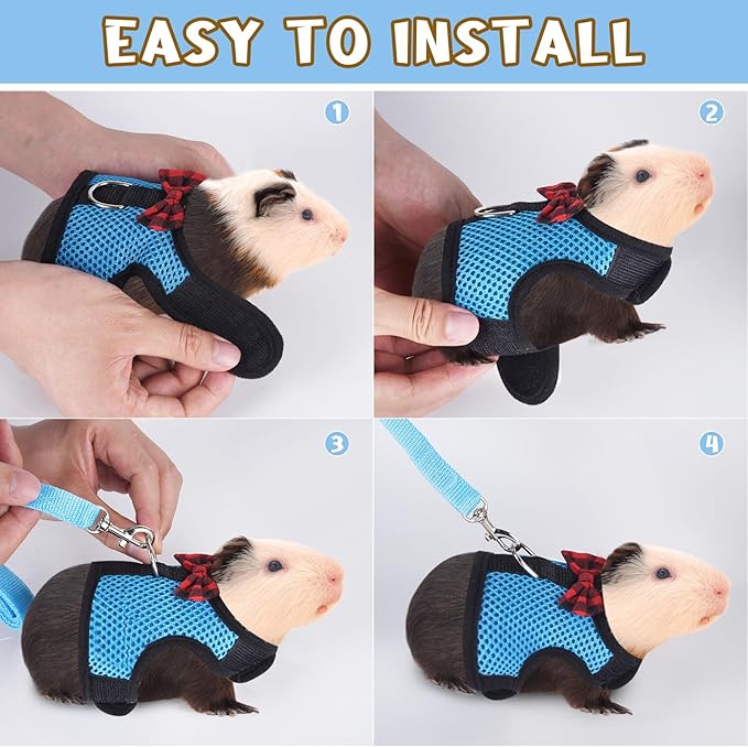 Guinea Pig Harness and Leash, Guinea Pigs Harness, Guinea Pig Leash, Hamster Harness can be Adjusted to Any Size Soft Mesh Harness Leash with Bow for Decoration (2packs)