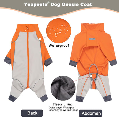 Dog Full Body Winter Coat, Waterproof Fleece Jacket for Small Medium Large Dogs Reflective Snowsuit with Zipper for Outdoor Skating (Orange, 2XL(Weight 23-33 lbs))