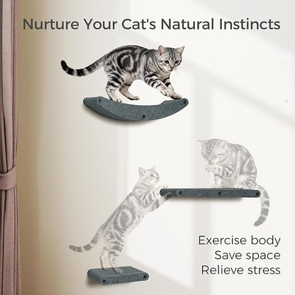 Cat Wall Shelves Stable Wall-Mounted Cats Shelves and Perches - 3-in-1 Cat Playground Furniture Set for Climbing Resting - Suitable for Small to Large Indoor Cats (Black)