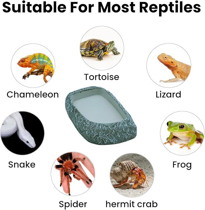 Reptile Feeding Dish, Water Dish and Food Bowl, Resin Rock Reptile Feeding Terrarium Corner Bowls for Bearded Dragon Lizard Frog Gecko Tortoise Hermit Crab Snail