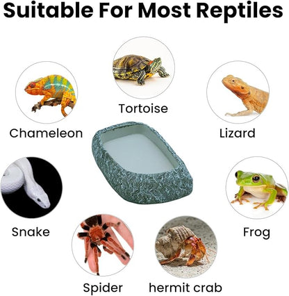 Reptile Feeding Dish, Water Dish and Food Bowl, Resin Rock Reptile Feeding Terrarium Corner Bowls for Bearded Dragon Lizard Frog Gecko Tortoise Hermit Crab Snail