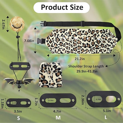 Bearded Dragon Leash and Harness Set, Bearded Dragon Accessories(Include Leopard Print Chest Pack, Lizard Clothing＆Leash, Small Straw Hat), Beardeds Dragon Decor Suit for Outdoor Travel