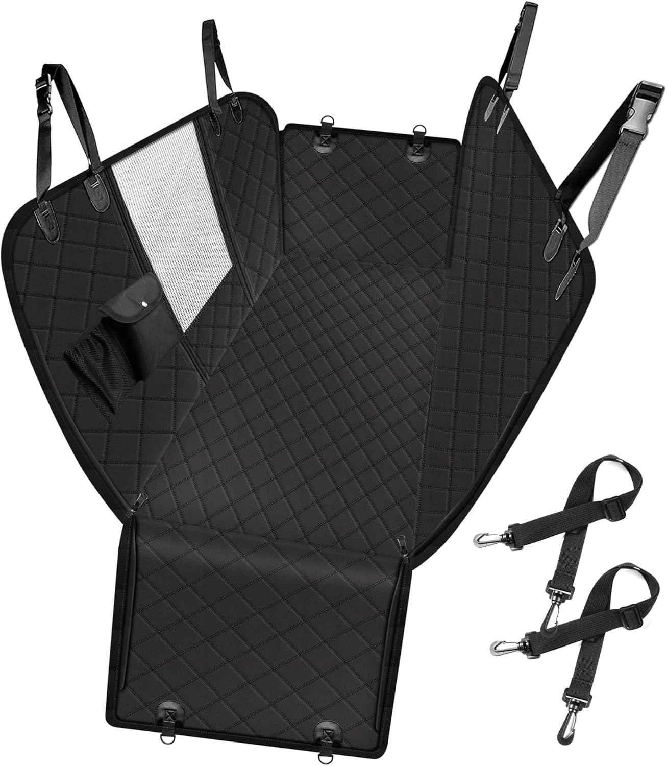 Femuar Dog Car Seat Cover, Waterproof Nonslip Pet Seat Cover for Back Seat with Storage Pockets Mesh Visual Window, Scratch Proof Pet Dog Seat Cover Hammock for Cars Trucks and SUVs, XL-Black