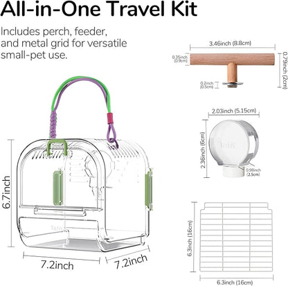 Bird Travel Carrier Cage with Metal Perch, Bottom Mesh, Food Bowl Tray, Cage Cover & Breathable Clear Ventilation for S/M Birds, Conures, Parakeets, Budgies, Canaries, Lovebirds - Purple