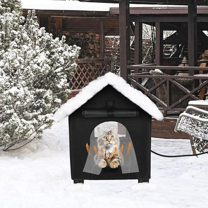 BWOGUE Elevated Heated Cat House for Outdoor Cats in Winter, Waterproof & Insulated Feral Cat Shelter for Outside Cats,Weatherproof Feral Cat House for Outside(Black)