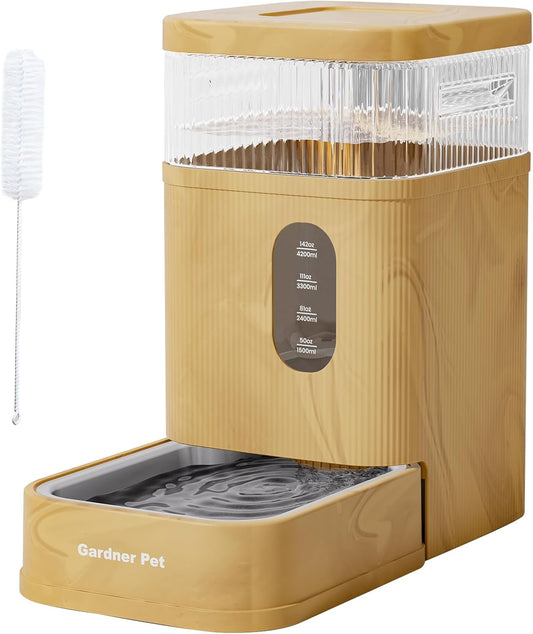 Gardner Pet Automatic Dog Water Dispenser Gravity Waterer with Stainless Steel Bowl Water Dispenser 8.5L Large Capacity Water Feeder with Filters for Dogs Cats Pets, BPA-Free Noise-Free (Brown, 8.5L)
