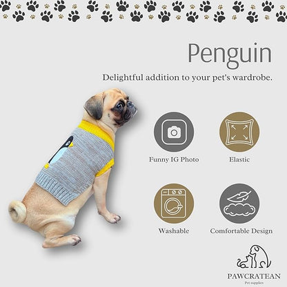 Cute Sweater for Dogs and Cats Soft Flannel Pet Outfit Warm and Cozy Animal Hoodie Small to Large Pet Clothes for Halloween Parties and Everyday Wear (Small, Grey Pinguin)
