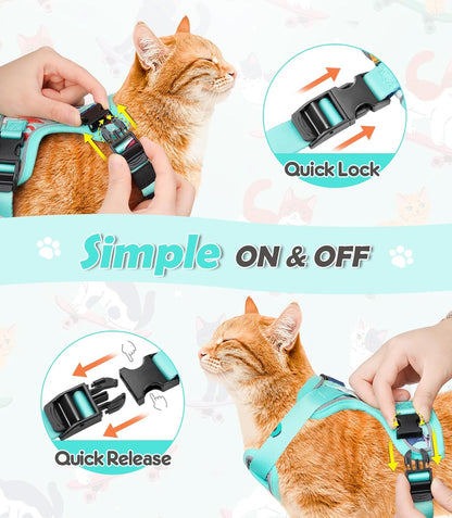 Halypet Cat Harness and Leash Set[MAX Safety 4th-Gen] Cute Escape Proof Vest Harness for Girl&Boy Cat Walking, Comfortable Adjustable Leash and Reflective Strips for Outdoor Kitten, M Purrfect Green