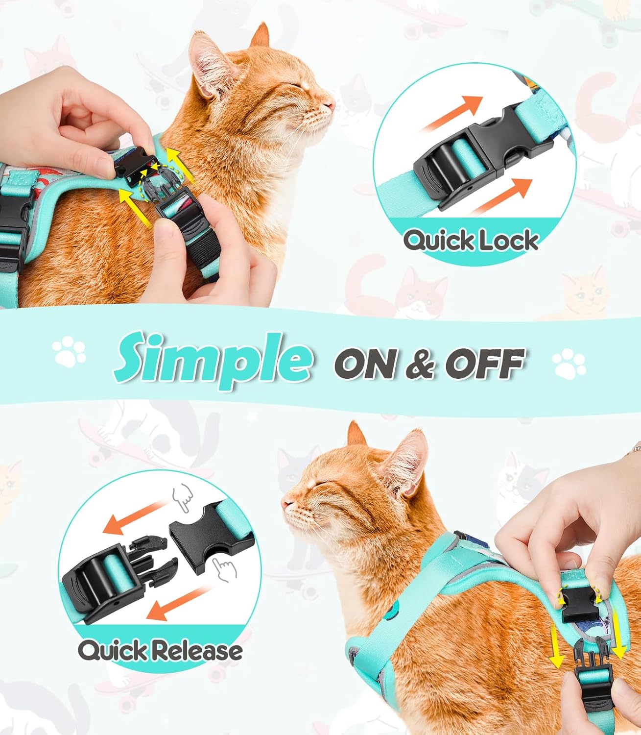 Halypet Cat Harness and Leash Set[MAX Safety 4th-Gen] Cute Escape Proof Vest Harness for Girl&Boy Cat Walking, Comfortable Adjustable Leash and Reflective Strips for Outdoor Kitten, S Purrfect Green