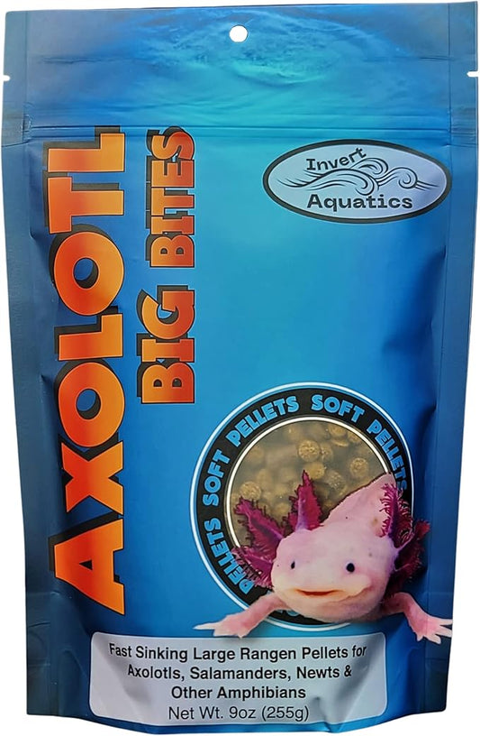 Axolotl Big Bites - Fast Sinking, Soft Pellet Daily Diet for Axolotls, Newts, Salamanders & Other Amphibians (9 oz (255g))