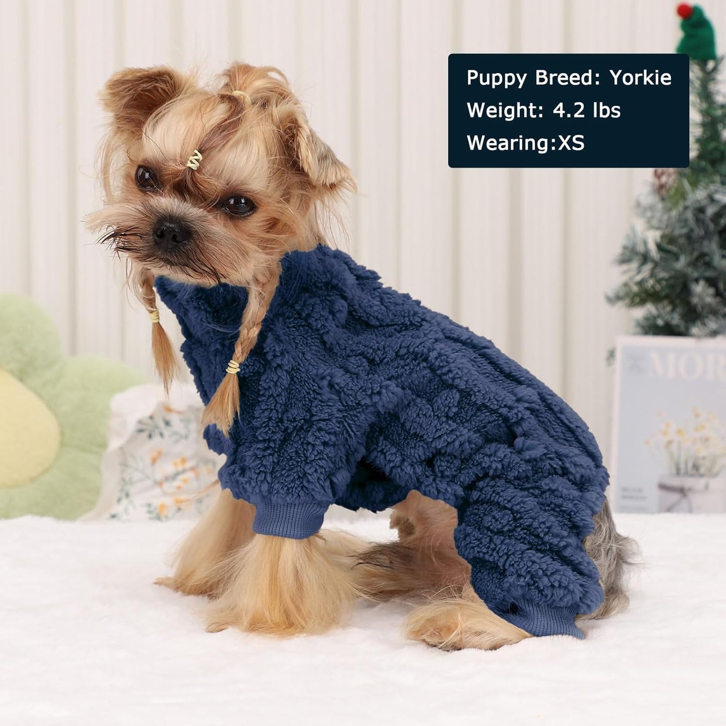 Dog Sweater for Small Dogs, XXS Dog Sweaters Turtleneck Doggie Pajamas Jumpsuits, Small Doggy Clothes Girl Boy, Cold Weather Puppy Onesie Outfits Yorkie Chihuahua Apparel,Dark Blue, S