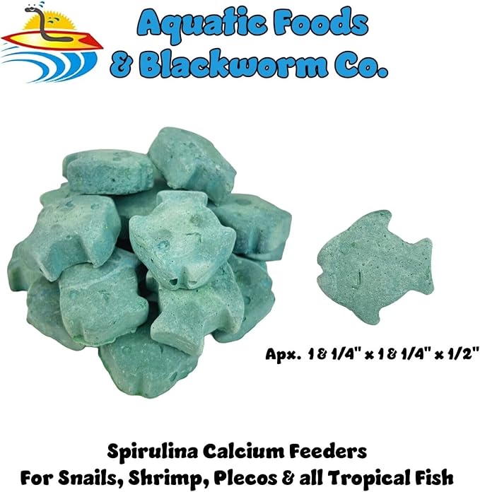 Aquatic Foods Inc. Spirulina Enriched Calcium Feeders for Shrimp, Snails, Crabs, Crayfish, Pleco, Catfish, All Tropical Fish…110 Count Med Jar