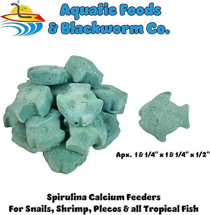 Aquatic Foods Inc. Spirulina Enriched Calcium Feeders for Shrimp, Snails, Crabs, Crayfish, Pleco, Catfish, All Tropical Fish…110 Count Med Jar