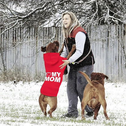 GreenJoy Dog Sweater Dog Hoodie Cold Weather Coat Hooded Sweatshirt for Puppies,Cats, Small Medium Large Dogs (Red(I Love My Mom), Small)