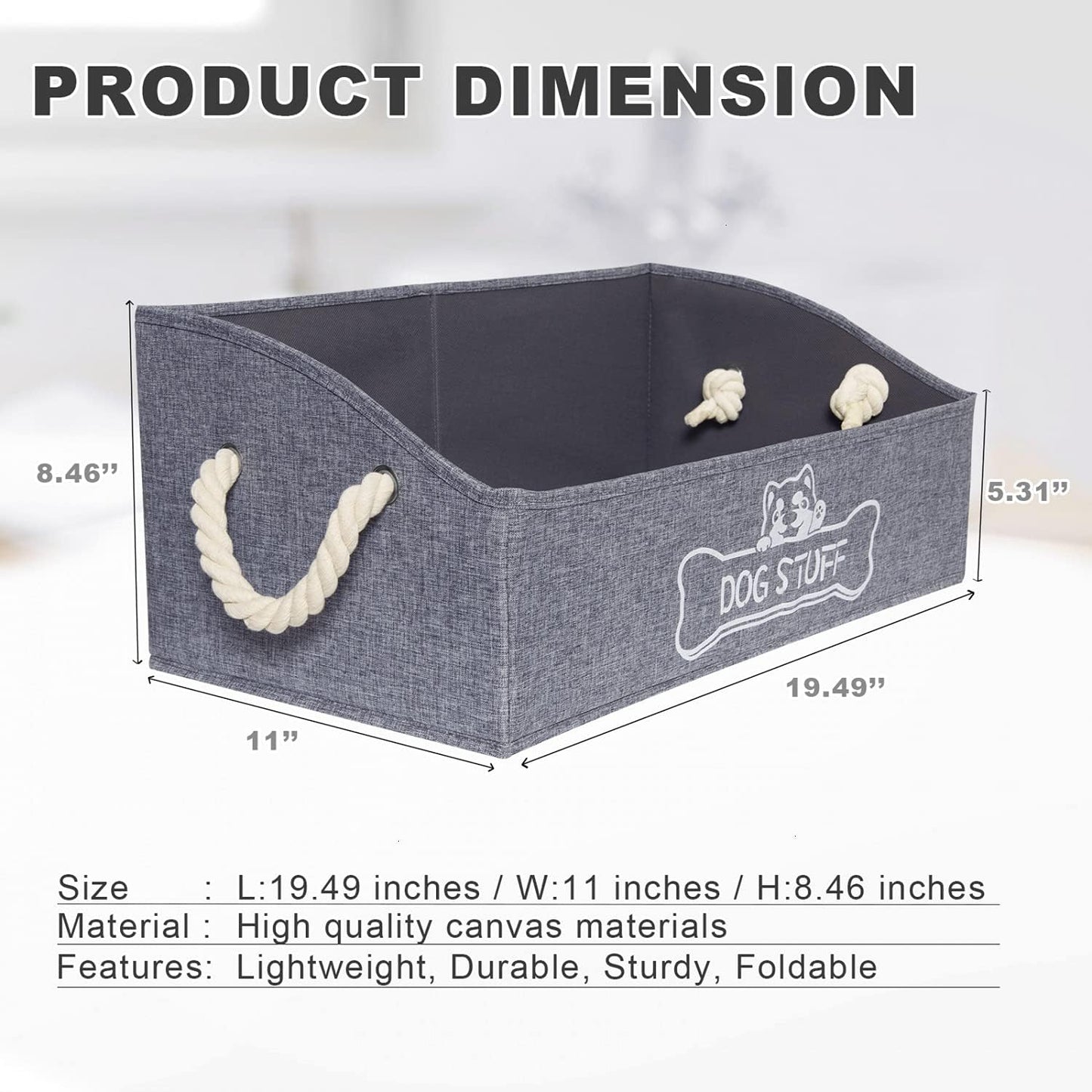 Large Dog Toy Box - Trapezoid Dog Toy Bin with Handles, Collapsible Pet Supplies Storage Basket, Perfect for Organizing Dog Cat Toys and Accessories