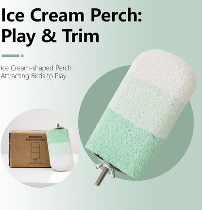 Natural Mineral Bird Perch for Cage Parrot Perch Platform for Beak Grinding Claw Trimming & Chewing Chew Toy for Parakeets Cockatiels Conures Birds Cage Accessories (Gradient Green, 4.7")