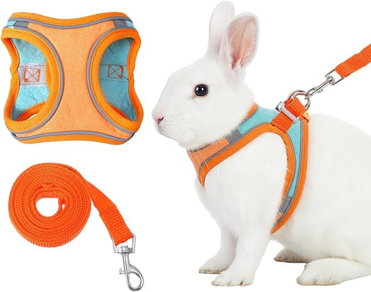 Bunny Harness and Leash Set, Adjustable Double Buckles Breathable Mesh Rabbit Vest with Reflective Strips, Escape Proof Small Pet Walking Training Gear for Rabbits, Kittens, Ferrets, Guinea Pigs (M)