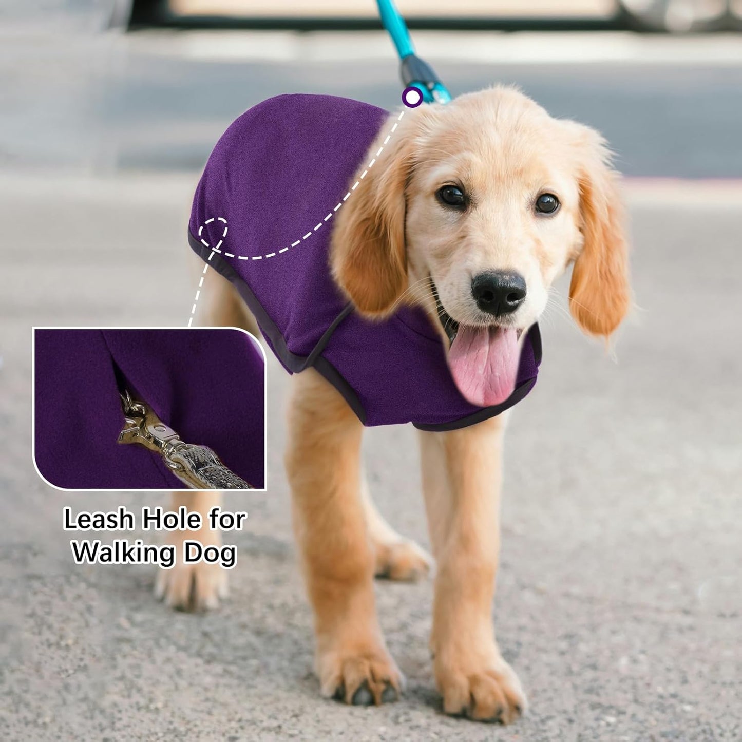 ROZKITCH Fleece Dog Jacket, Pet Windproof Warm Cold Weather Jacket Vest Cozy Jumpsuit Apparel Outfit Clothes for Walking Hiking Travel Sleep Purple 3XL