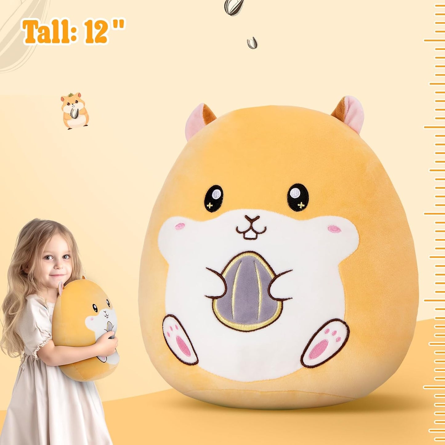 12" Hamster Plush Pillow Stuffed Animal Cute Hamster Plush Toy, Super Soft Cartoon Hugging Toy Gifts for Bedding, Kids Sleeping Kawaii Pillow