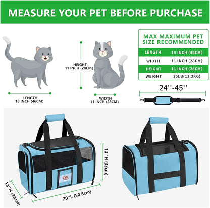 Extra Large Pet Carrier 20 lbs+, Soft Sided Cat Carriers for Large Cats Under 25 lbs, Folding Big Dog Carrier 20"x13"x13", Cat Carrier for 2 Cats Travel Carrier -Large- Blue