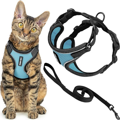 Voyager Escape Proof Cat Harness and Leash Set with Reflective Stitching, Neoprene Handle 5ft - Supports Small, Medium and Large Cats, Kittens for Walking by Best Pet Supplies - BT-Baby Blue, XS