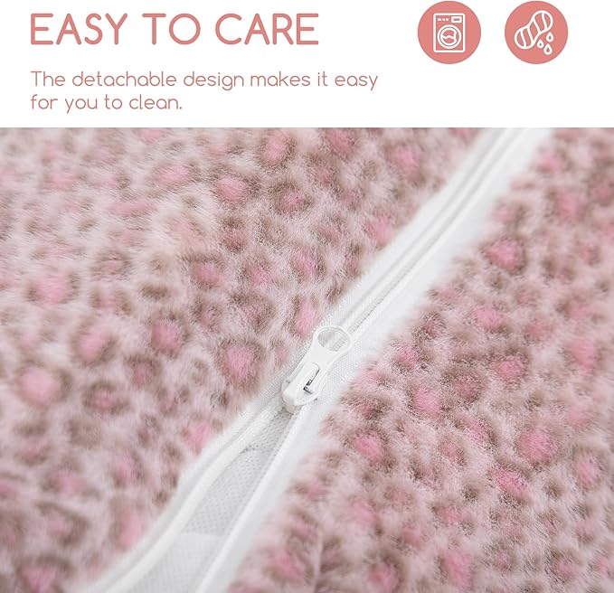 Hollypet Cat Bed Fluffy Plush Mutifuctional Double-Layer Soft Pet Couch Orthopedic Sofa Nest Beds for Small Cats and Dogs, Pink Leopard (25x20x13 inch)