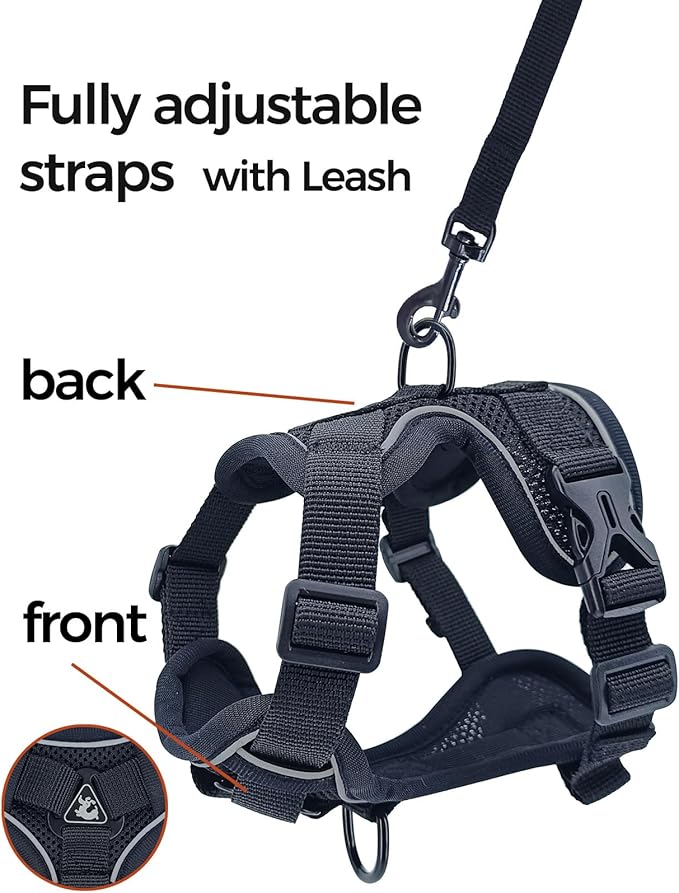 Cat Harness and Leash Set Escape Proof Tactical Medium Kitten Harness Emotional Support Cat Vest, Black, M