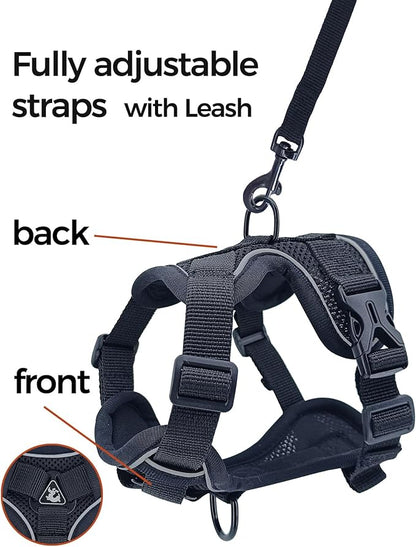 Cat Harness and Leash Set Escape Proof Tactical Large Kitten Harness Emotional Support Cat Vest, Black, L