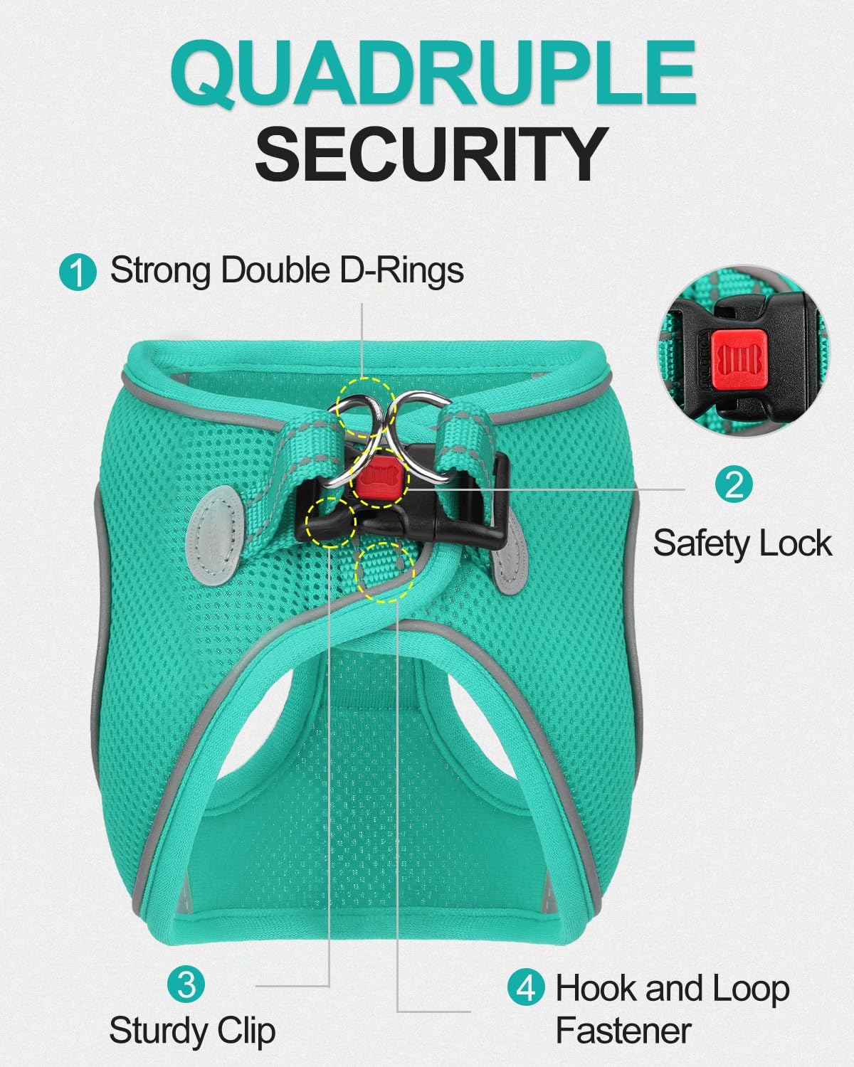 Joytale Small Dog Harness, Breathable Mesh Step-in Vest, Reflective Soft Padded Harnesses for Cats and Puppies Dogs, Teal, XXXS