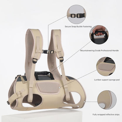 Dog Backpack Carrier for Large Dogs - Hands-Free Pet Travel Pack with 6-Point Safety System, Waterproof & Reflective Design for Motorcycle, Hiking, Surfing (Khaki Color, Medium)