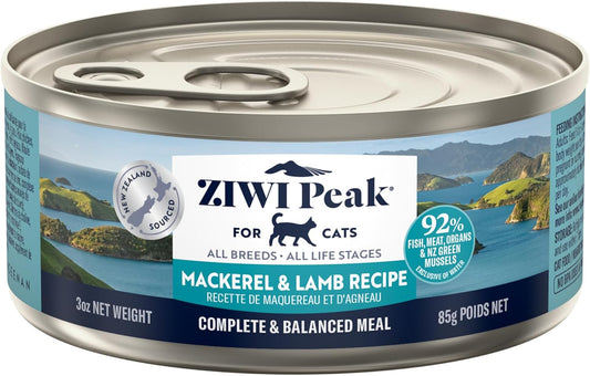 ZIWI Peak Wet Cat Food – All Natural, High Protein, Grain Free, Limited Ingredient, with Superfoods (Mackerel & Lamb, Case of 24, 3oz Cans)