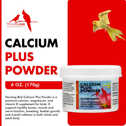 Morning Bird Calcium Plus Powder for Birds 6 oz – Calcium Supplement with Vitamin & Protein Powder – Supports Bone Health, Muscle Function & Digestive Balance – Easy-to-Mix Calcium Formula