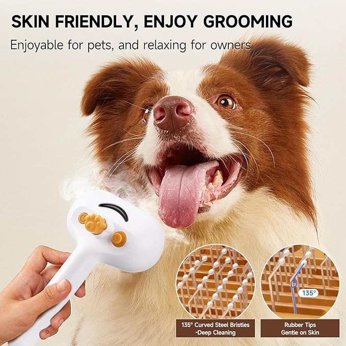 3-in-1 Pet Steam Brush Set for Dogs & Cats, Grooming Comb with Spray, Defur Tool, Water-Assisted Hair Removal, Gentle Cat & Dog Spritz Brush, Multi-Purpose Steam Grooming
